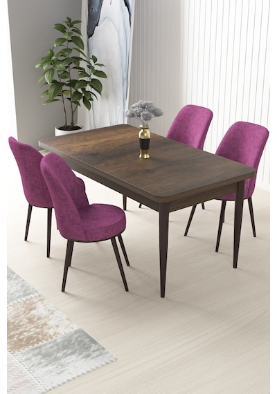 Canisa Concept Nil Serisi 70x110 Sabit Mutfak Masası Takımı Barok Desen Masa 4 Mor Sandalye Mor Canisa Concept Nil Serisi 70x110 Sabit Mutfak Masası Takımı Barok Desen Masa 4 Mor Sandalye Mor