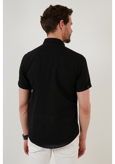Buratti Düğmeli Yaka Pamuklu Slim Fit Cepli Erkek Gömlek Cf21S111153 Siyah