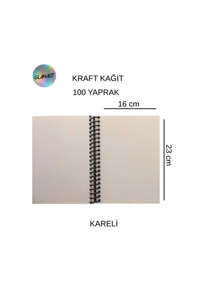 Spiralli 100 Yaprak Kareli Orta Boy Sert Kapak Defter Kraft Kağıt 16x23 Cm Dışı Siyah