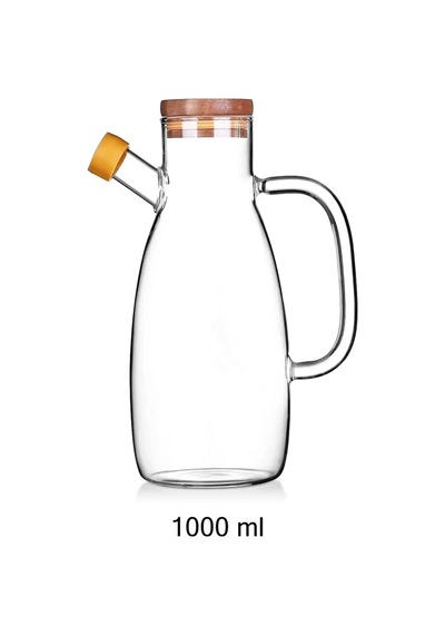 2li Bambu Kapaklı 1000 Ml Yağdanlık Borosilikat Cam Yağlık Sirkelik Şişesi Master Vakumlu Sosluk
