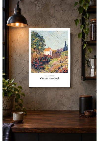 Çiçekli Kır Evi Manzarası Desenli Dekoratif Mdf Tablo, Çerçeve Görünümlü Ahşap Poster
