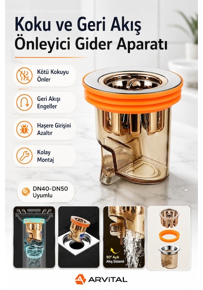 Koku Ve Geri Akış Önleyici Gider Aparatı Haşere Önleyici, Sızdırmaz, Hızlı Akışlı Lavabo Ve Zemin Gider Süzgeci