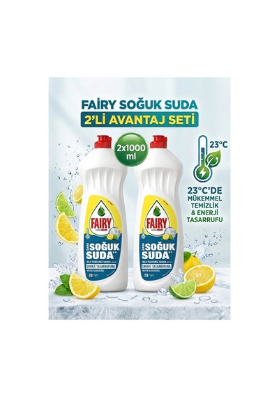 Ultra Hızlı Soğuk Suda Sıvı Bulaşık Deterjanı Limon 2x1000 Ml