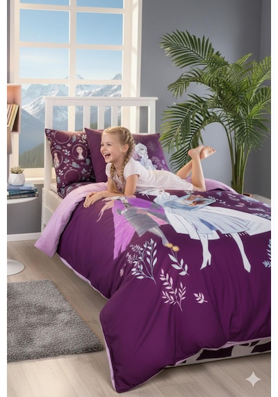 Özdilek Frozen Natural Disney Lisanslı Lastikli Fitted Çarşaf Çocuk Nevresim Takımı Tek Kişilik - Lila Lila