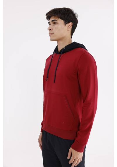 Rowinger Kanguru Cepli Ayarlanabilir Kordonlu Ribana Manşetli Rahat Kesim Kapüşonlu Sweatshirt Burgundy