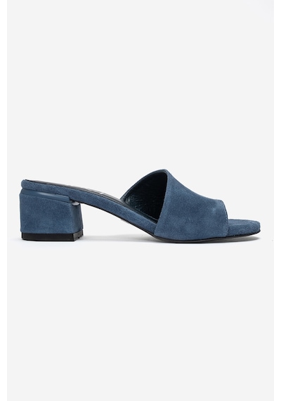 Luvi Shoes Delavıe Kot Mavi Süet Hakiki Deri Kadın Kalın Topuklu Terlik