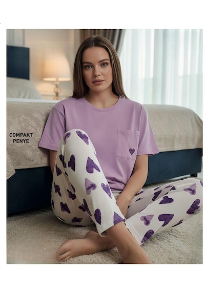 Mihra Kadın Compakt Penye Bisiklet Yaka Kısa Kol İnce Pijama Takımı 90791l - 1 Adet Lila
