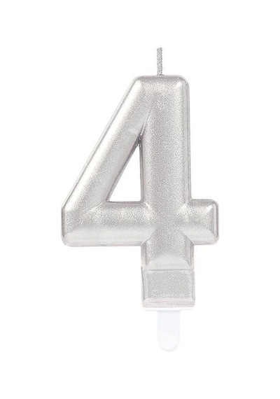 4 Rakam Mum Gümüş Renk - Pasta Mumu - Pakette 1 Adet - 10 Cm - Kapalı Kutulu Ambalaj