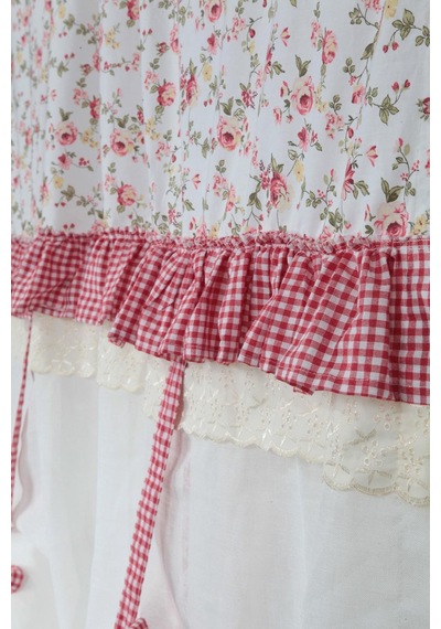 Potlu Tül Perde Provence Fırfırlı Rose Pembe