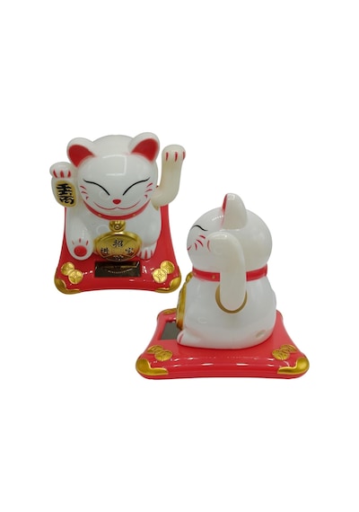 Maneki Neko El Sallayan Şans Kedisi Beyaz Solar Güneş Enerjili 10x10cm No4b01
