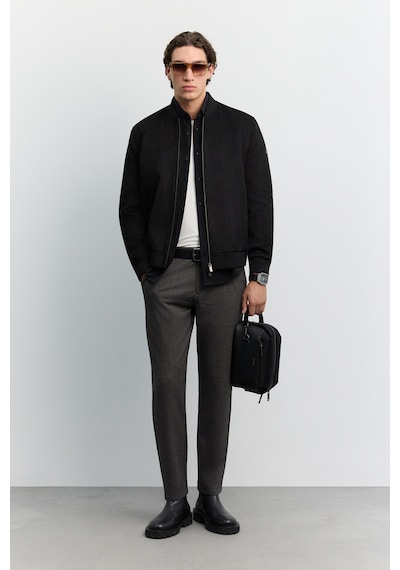 Avva Erkek Siyah Bomber Yaka Süet Dokulu Mevsimlik Comfort Fit Mont B006045