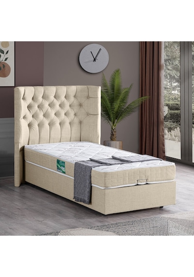 Setaymobilya Baza, Matilda Tek Kişilik Baza + Başlık + Comfort Yatak, Krem