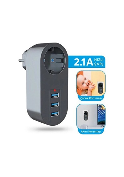 Termal Akım Korumalı Tekli Duvar Priz 3xusb Akıllı Akım Dengeleme