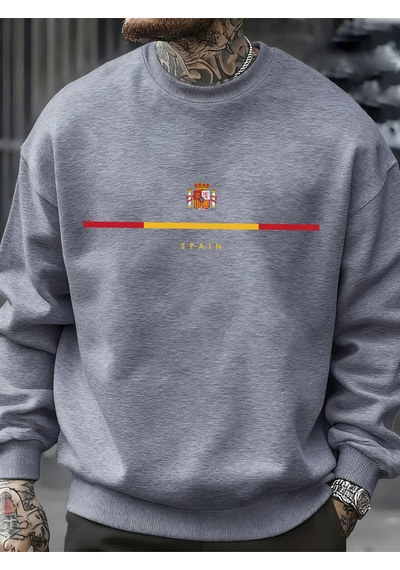 Startmore Startmoreispanya Ulusal Amblem Tasarımı Tişörtü Hip Hop Polar Tişörtü Sonbahar Modası Sokak Giyimi Tüm Gri