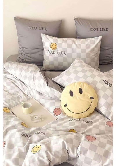 2li Yastık Kılıfı Good Luck Baskılı Füme Füme