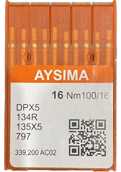 Aysıma Sanayi Tip Düz Dikiş Makina İğnesi Kalın Dip Dpx5 Nm100/16