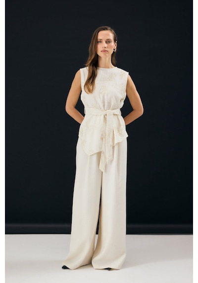 Sateen Dina Pantolon - Taş-137350