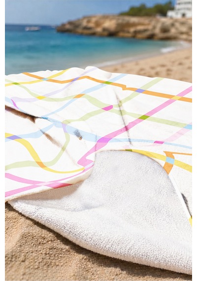 Ekose Çizgili Renkli Modern Plaj Havlusu - Minimalist Pastel Kareli Hızlı Kuruyan Mikrofiber Havlu Çok Renkli