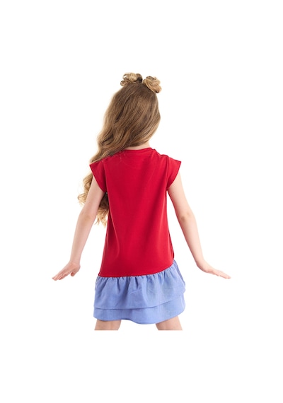 Denokids Kedi Fırfırlı Kırmızı Kız Elbise Kırmızı