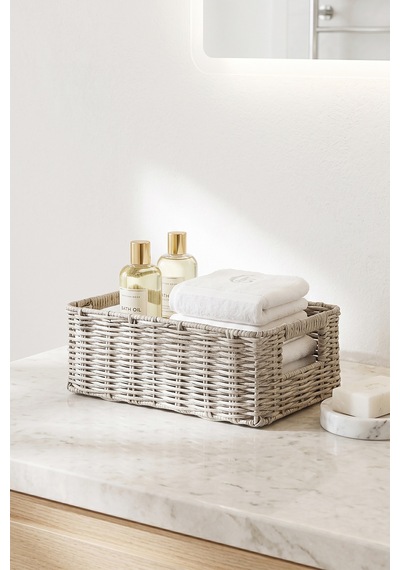 Ocean Home Textile Yıkanabilir Gri Pp Rattan Sepet 30 X 20 X 11 Cm