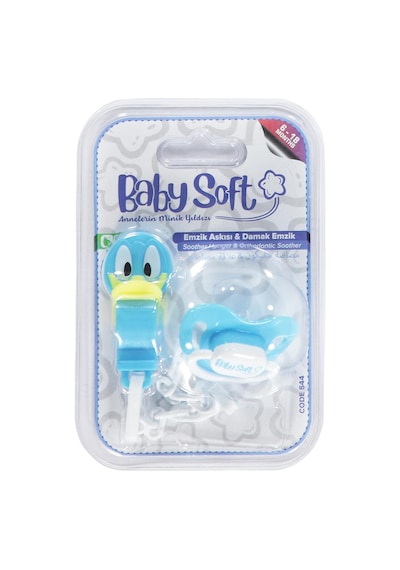 Babysoft Fıgurlu Emzık Askısı ve Damaklı Emzık No:2 - Mavi