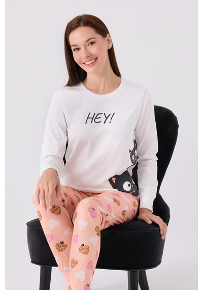 Rolypoly Kadın Beyaz Uzun Kol Pijama Takım Krem