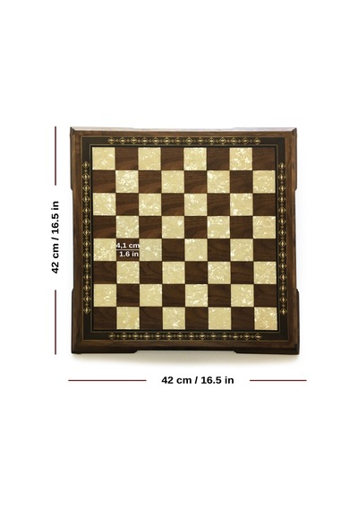 Helena Wood Art Masif Ceviz Sedefli Satranç Tablası 42 cm
