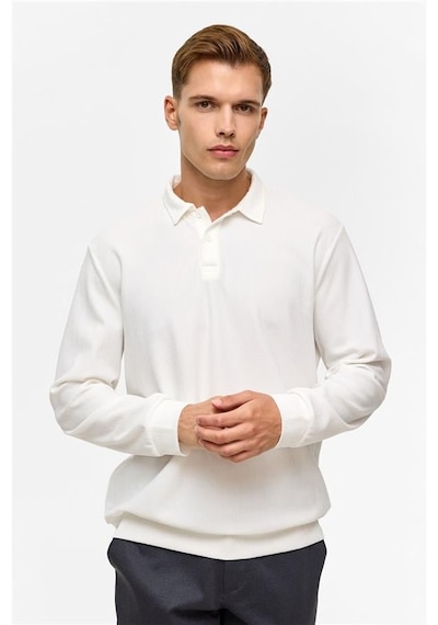SÜVARİ Beyaz Regular Düz Polo Yaka Sweatshirt Beyaz