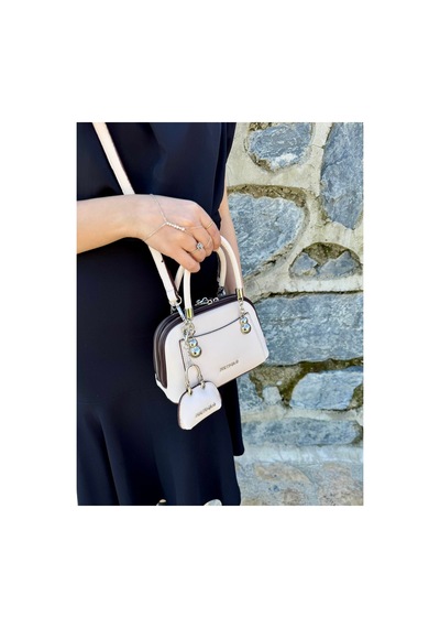 Just Polo Kadın Yeni Sezon Mini Cüzdan Aksesuarlı Askılı Şık El Ve Omuz Çantası Ebat : En 19 Boy 14 Cm Krem - Kahverengi 34543760