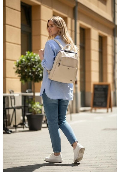 Jara Bag Jara Freya Yıkama Deri Sırt Çantası Krem Büyük Boy Jara17-7