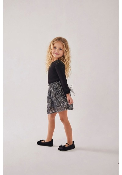 My Kids Wear Kız Çocuk Bayramlık Payet Etekli Takım 12564 Siyah - Beyaz