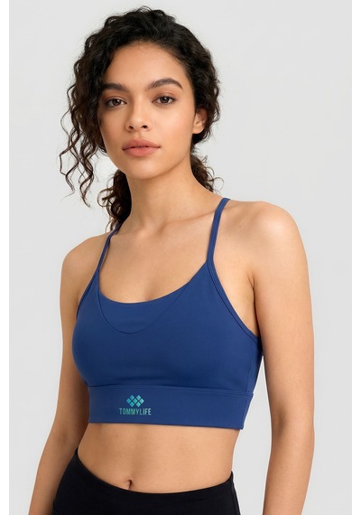 Tommy Life İndigo Standart Fit Baskılı Sırt Detaylı Kadın Spor Büstiyer - 97300