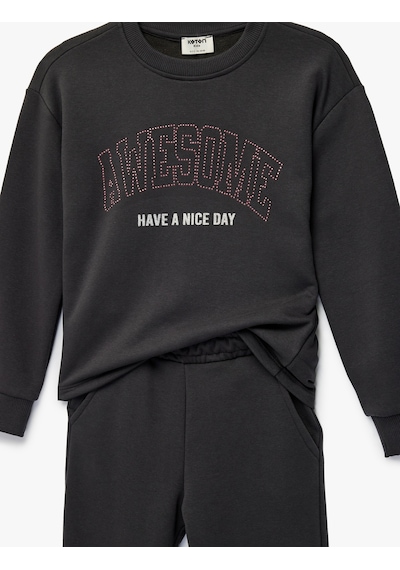 Koton Üç İplik Baskılı Uzun Kollu Bisiklet Yaka Sweatshirt Eşofman Takımı - 2'li Set Antrasit 6skg10279ak Antrasit Koton Üç İplik Baskılı Uzun Kollu Bisiklet Yaka Sweatshirt Eşofman Takımı - 2'li Set Antrasit 6skg10279ak Antrasit
