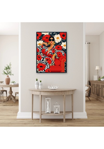 Gelincikler Arasında Gözlüklü Kadın - Metal Tablo - Dec0384 37 X 50 Cm Çok Renkli