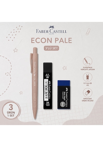 Faber-castell Econ Pale 0,7 Pembe Versatil Kalem+0,7 Uç+orta Boy Sınav Silgisi