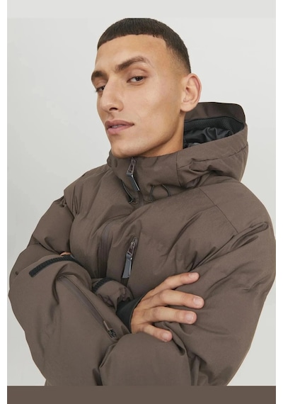 Jack & Jones Kapüşonlu Cep Detaylı Puffer Mont - Sweep Siyah