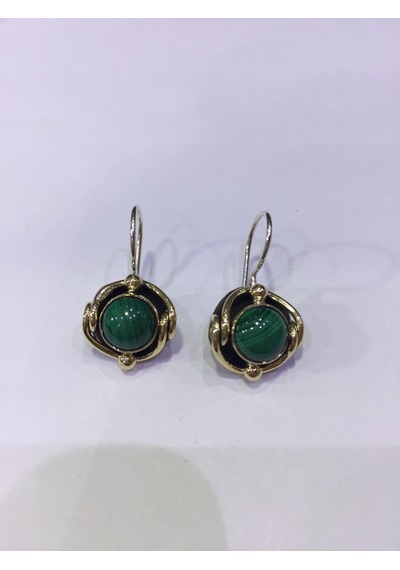 Malahit Malakit Taşlı Gümüş Küpe 925 Ayar Taş N11.69156