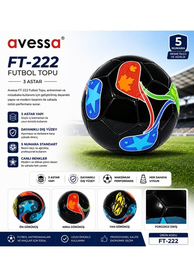 Avessa Ft-222 Futbol Topu 3 Astar Siyah