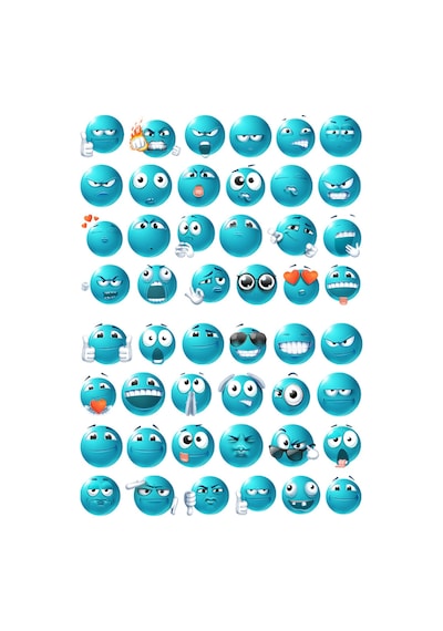 48 Adet Turkuaz Komik Emoji Sticker Seti - Etiket Seti Scrapbook Bullet Journal