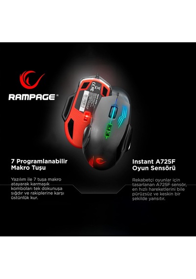 Rampage Smx-g38 Claw Usb 7 Makro Tuşlu 7200dpi Rgb Ledli Gaming Oyuncu Mouse