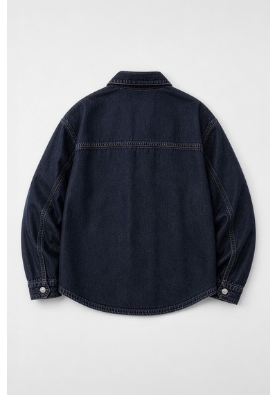 Kadın Gömlek Yaka Oversize Lacivert Jean Ceket Lacıvert