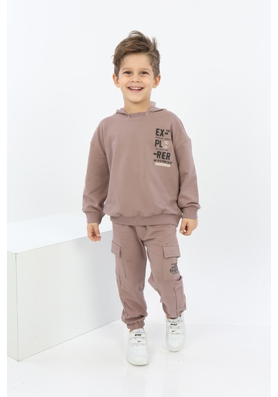Toontoy Kids Toontoy Erkek Çocuk Explorer Baskılı Eşofman Takım Kahverengi
