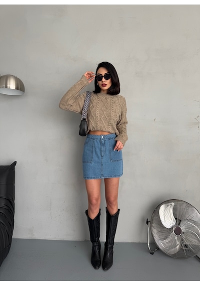 Loısy Kadın Mavi Denim Mini Etek Mavi
