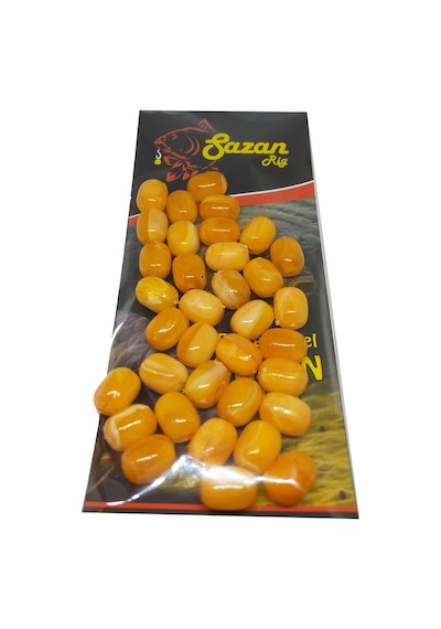 Sazan Rig Ebruli Koyu Sarı Zeytin Boncuk 12 Mm (Dar Delik)