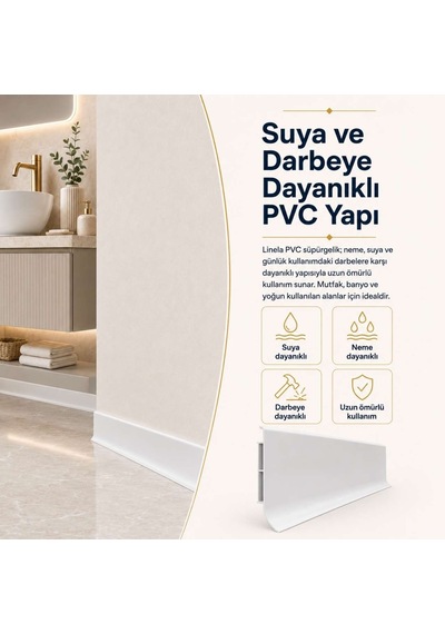 Linela Suya Dayanıklı Pvc Süpürgelik 8 Cm - Açık Gri - Lnl413