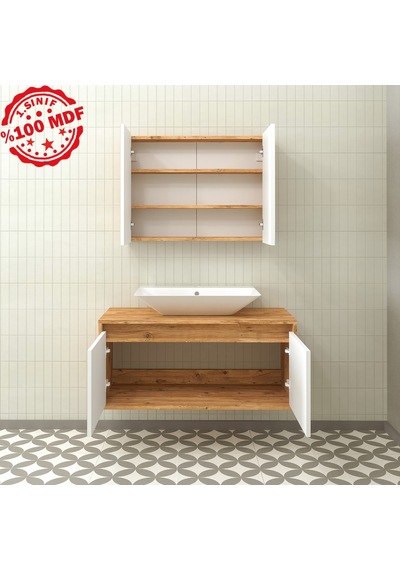 Banos Roomart Ayaksız 2 Kapaklı Lavabolu Ahşap-Mat Beyaz Mdf 1... Beyaz