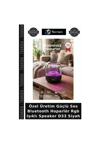 Özel Üretim Güçlü Ses Bluetooth Hoparlör Rgb Işıklı Speaker D33 Siyah