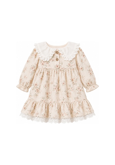 Babyhola Kız Bebek Çiçekli Elbise Triko Hırka 2 Li Takım 3027 Ekru
