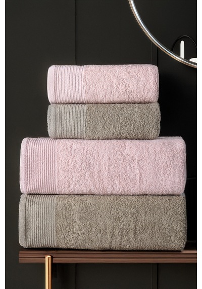 4'lü Hamam Takımı Banyo Havlu Seti 2 Adet 50x90 + 2 Adet 70x140 %100 Pamuk Yumuşak Havlu Kahve - Pudra