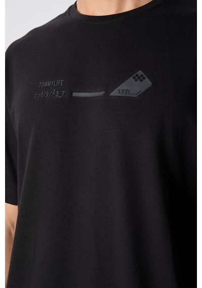 Tommy Life Siyah Pamuklu Kalın Yumuşak Dokulu Oversize Fit Baskılı Erkek T-shirt - 88330 Siyah